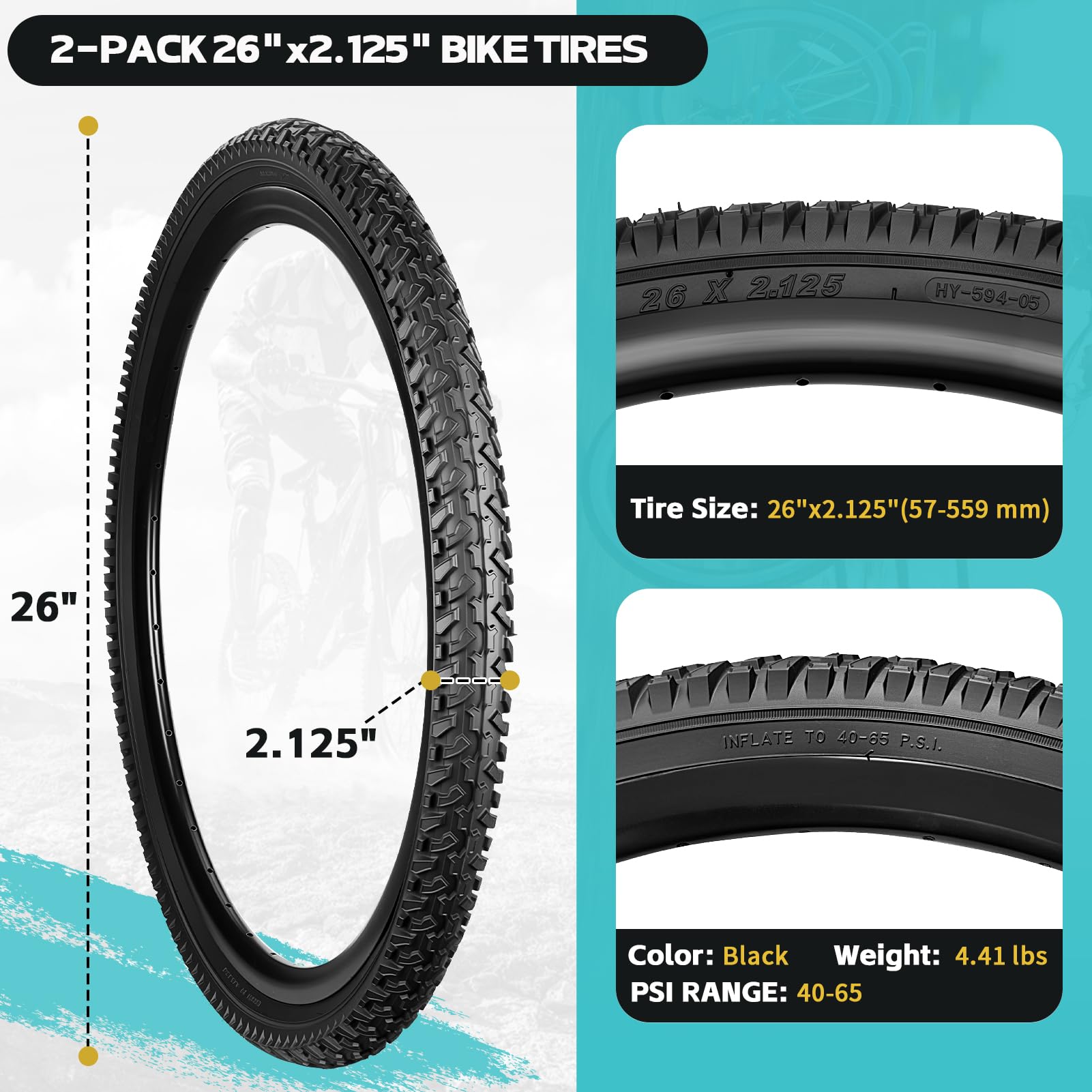 Amazon | 26インチバイクタイヤ 26 x 2.125インチ マウンテンバイク